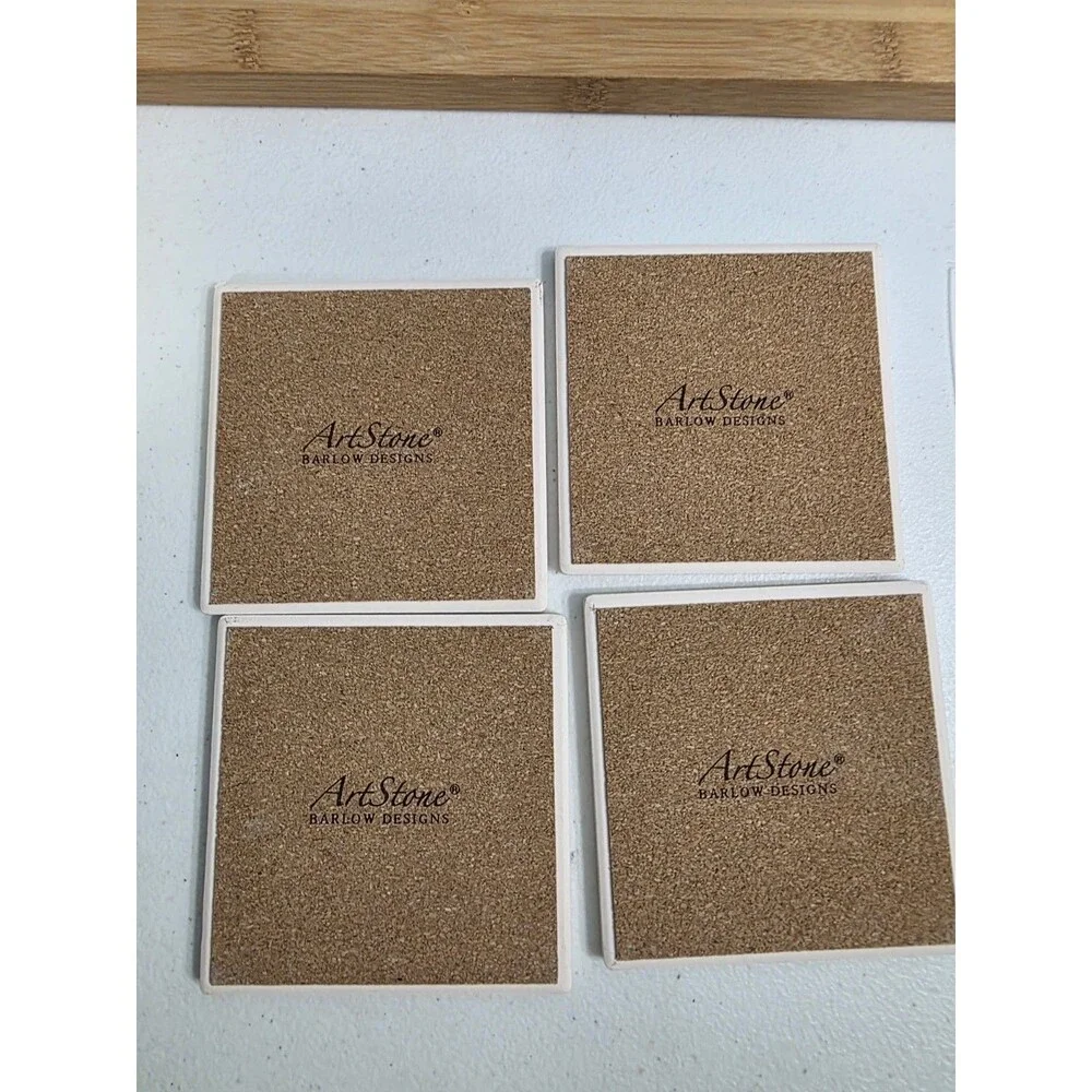 Barlow Art Stone Coasters Set Of 4 Portofino Bay Cluster Of Grapes Cork Back 4